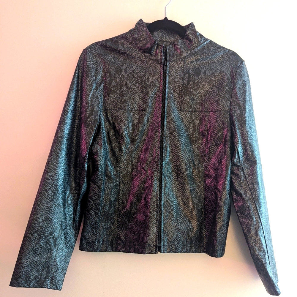 Utex Cyclone Black Snakeskin Faux Leather Jacket Medium